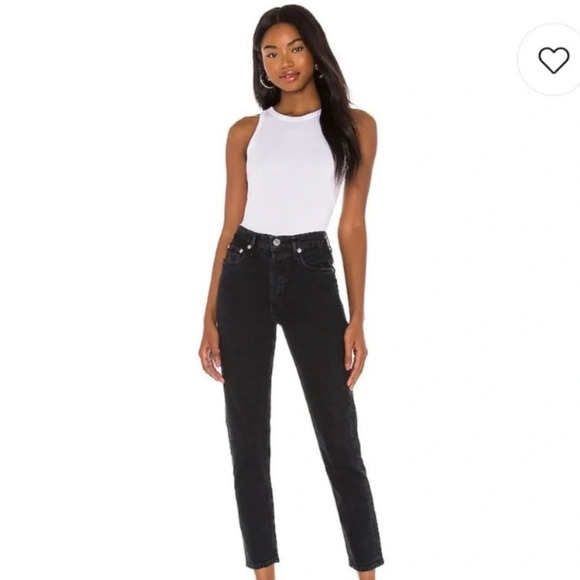 Agolde Jamie Black Wash Distressed High Rise Organic Cotton Jeans Size 24 - Picture 6 of 10